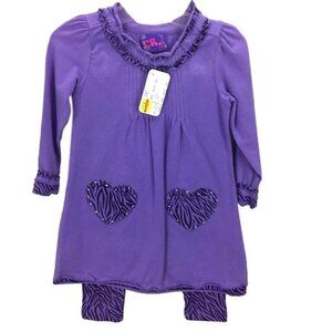 Girls 2T Outfit Top Legging Animal Print Heart Purple Long Sleeve CR Cute